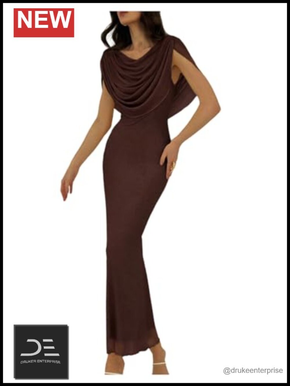 Women's Draped Cowl Neck Sleeveless Mesh Bodycon Formal Dress